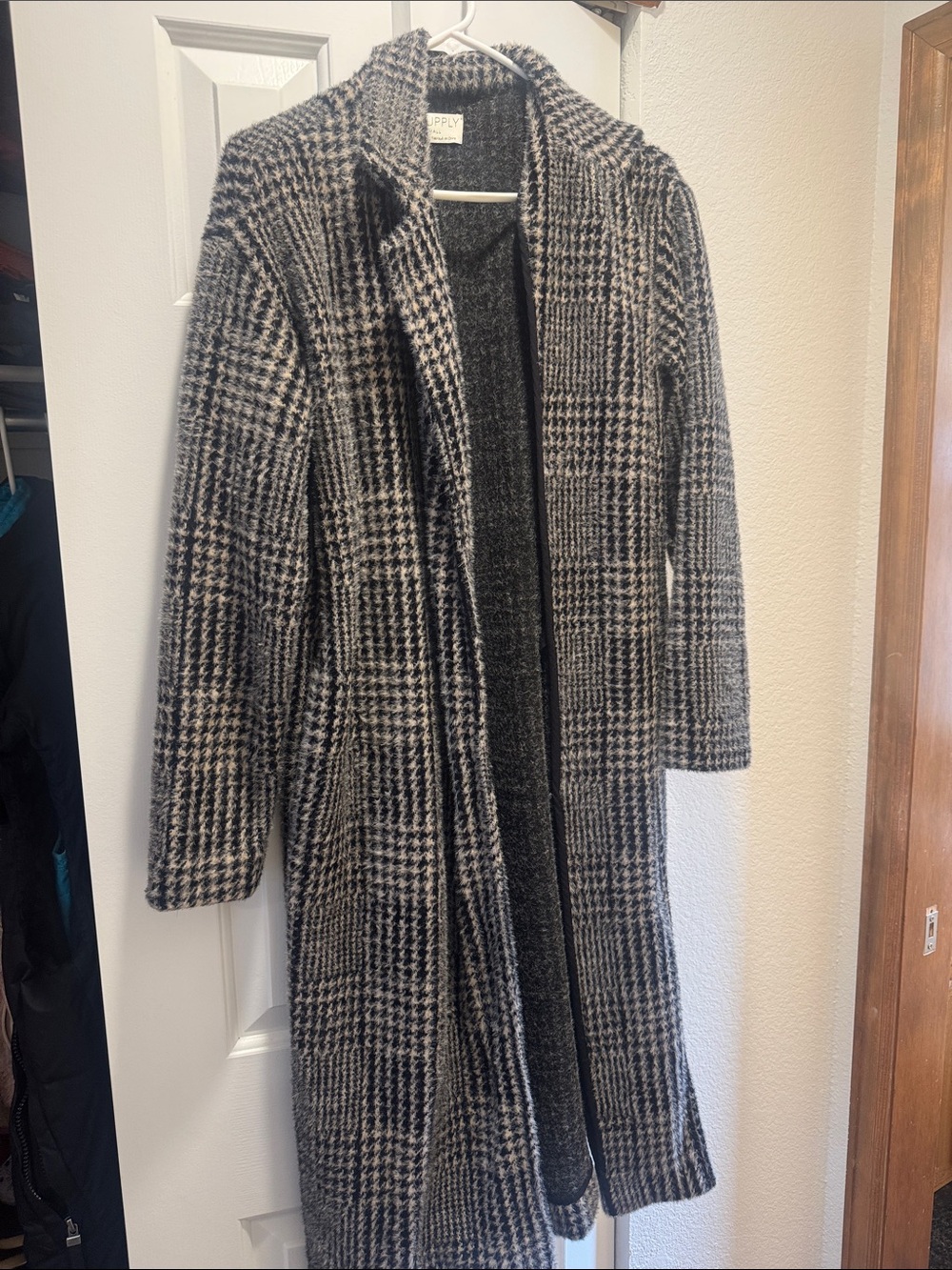 Z Supply Black & Gray Plaid Long Trench Coat